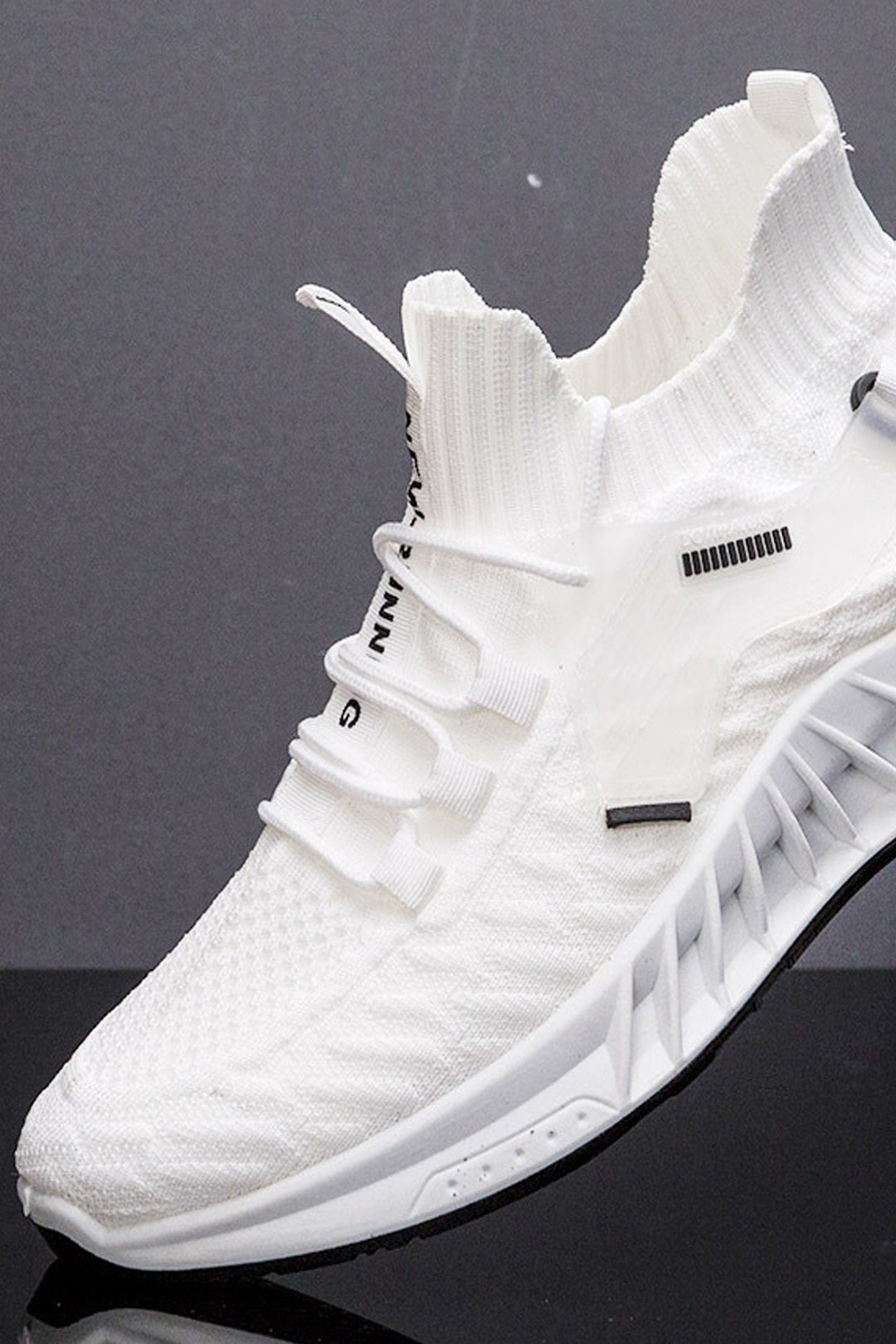 Cotton White High Top Knitted Sneakers, Cushioned Midsole, Minimalistic Casual Sneakers, Men's Footwear (UK Sizes 9)