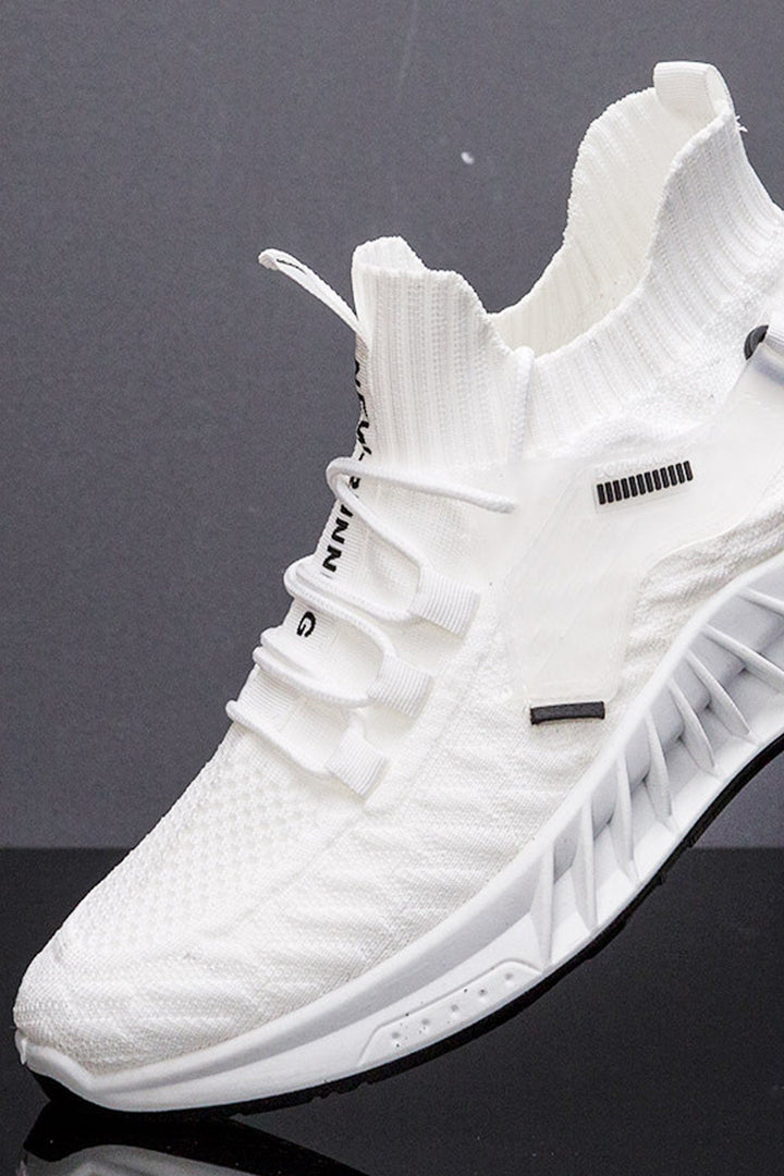 Cotton White High Top Knitted Sneakers, Cushioned Midsole, Minimalistic Casual Sneakers, Men's Footwear (UK Sizes 9)