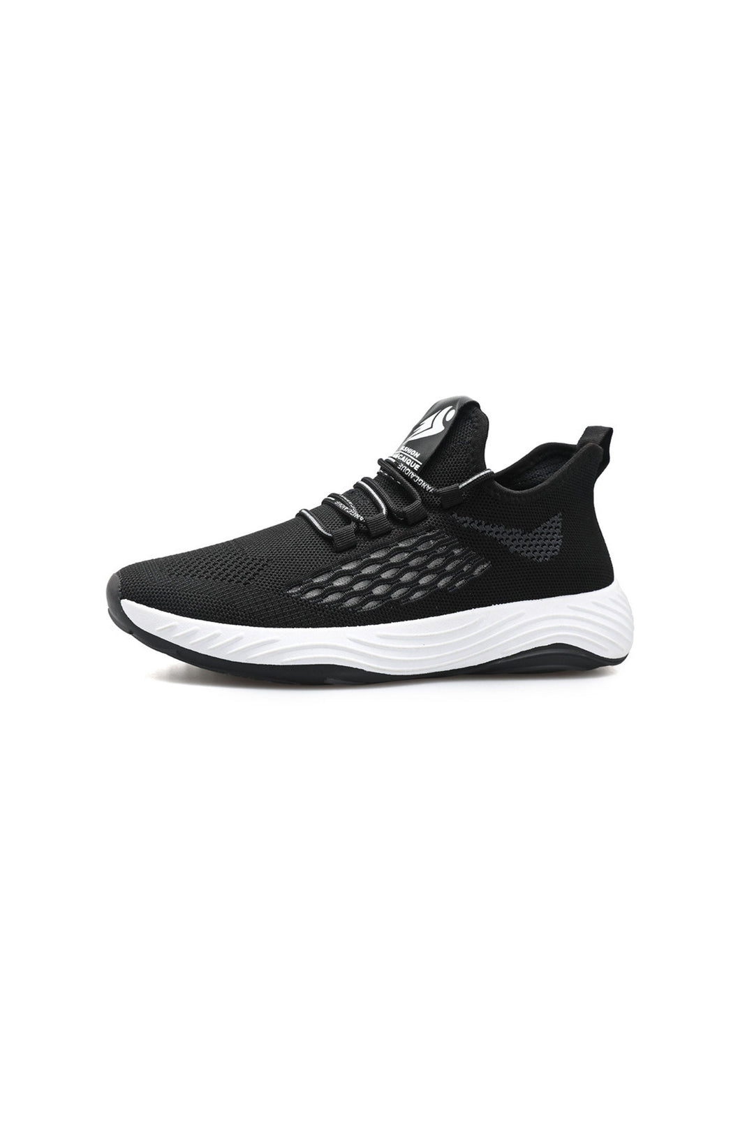 Coal Black Mesh Panel Knitted Sneakers, Flexible White Outsole, Minimalistic Casual Sneakers, Men's Footwear (UK Sizes 8, 9)