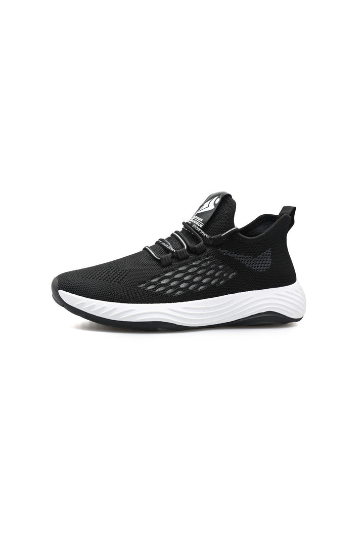 Coal Black Mesh Panel Knitted Sneakers, Flexible White Outsole, Minimalistic Casual Sneakers, Men's Footwear (UK Sizes 8, 9)