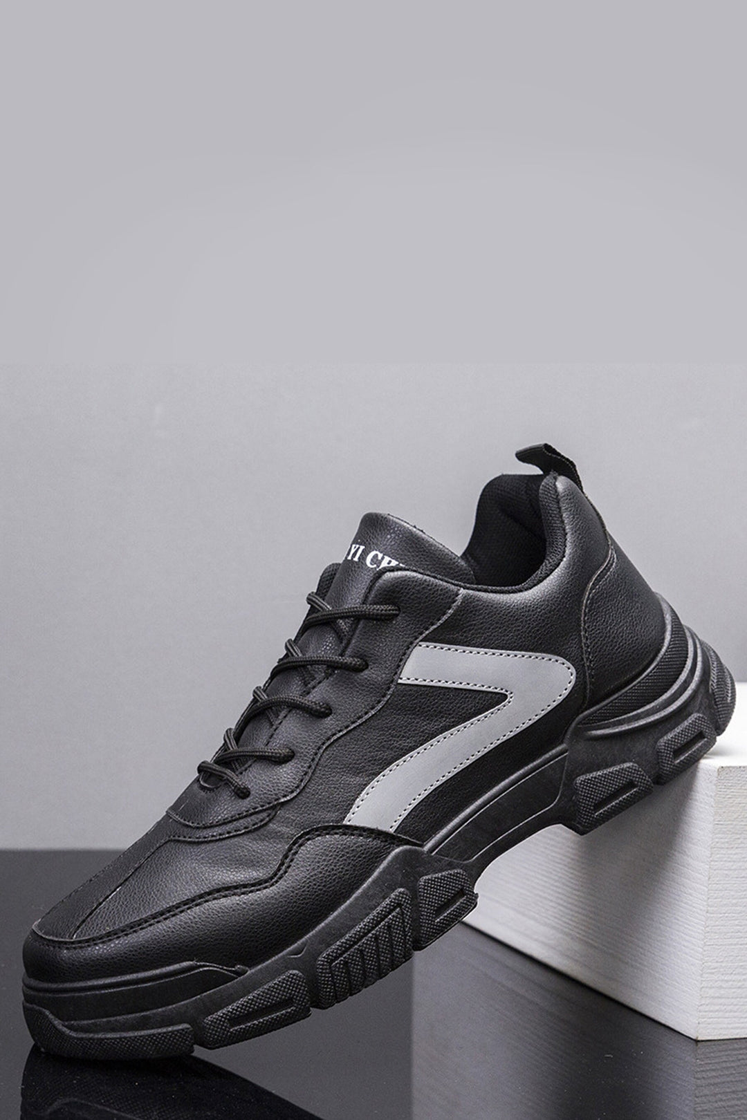 Black Side Stripe Chunky Sneakers, Men's Low Top Chunky Trainers, Edgy Gorpcore Casual Sneakers, Men's Footwear (UK Sizes 8, 9)