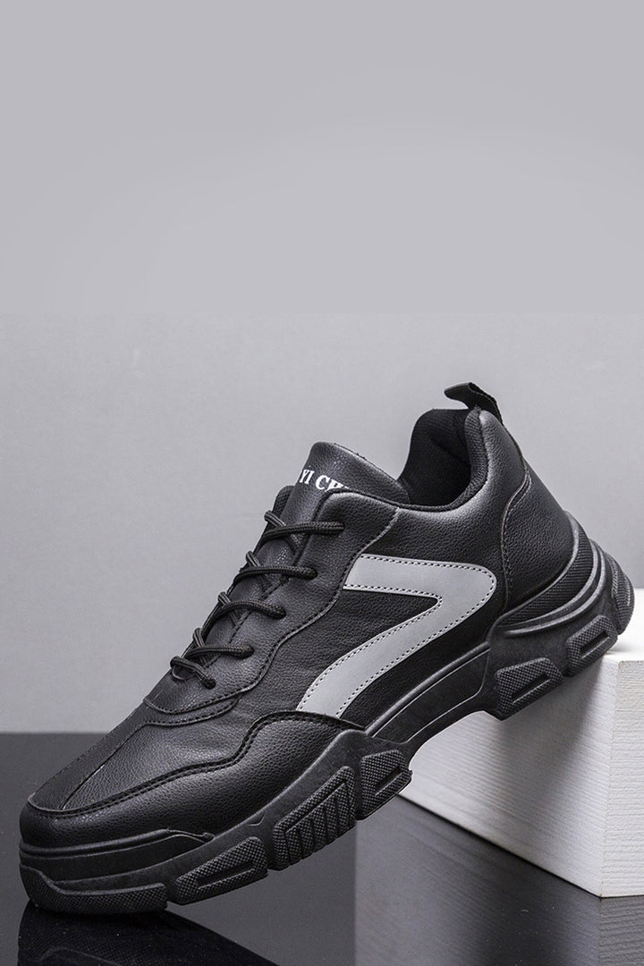 Black Side Stripe Chunky Sneakers, Men's Low Top Chunky Trainers, Edgy Gorpcore Casual Sneakers, Men's Footwear (UK Sizes 8, 9)
