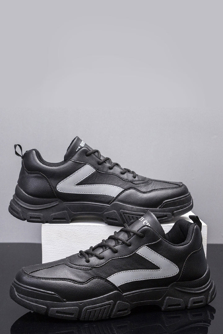 Black Side Stripe Chunky Sneakers, Men's Low Top Chunky Trainers, Edgy Gorpcore Casual Sneakers, Men's Footwear (UK Sizes 8, 9)