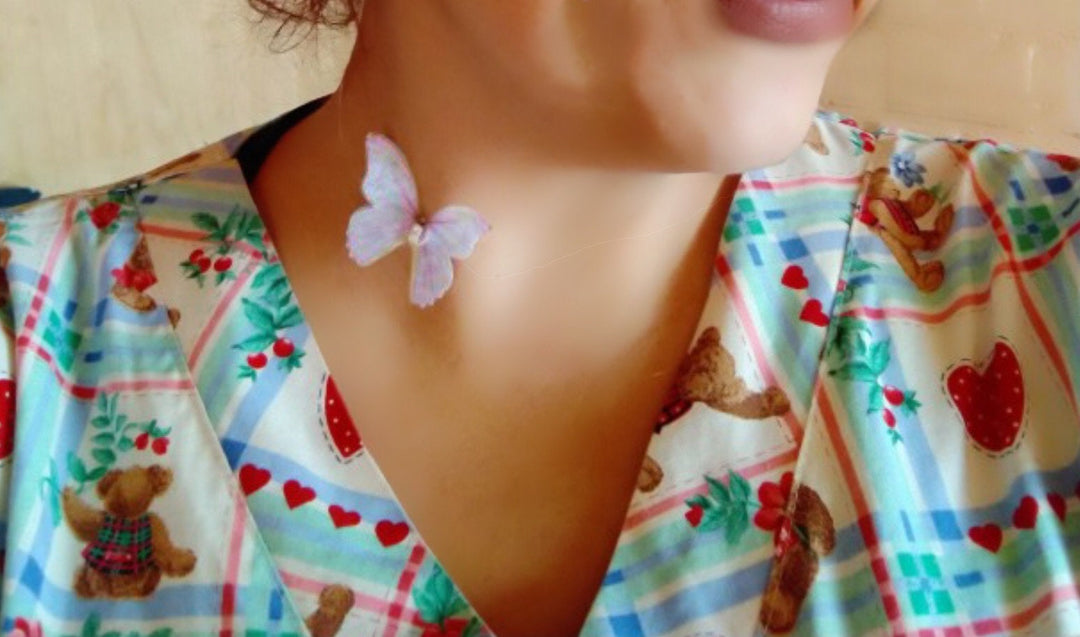 Beautiful Butterfly Necklace with Transparent Cord, Sparkling Crystals, Butterfly Choker