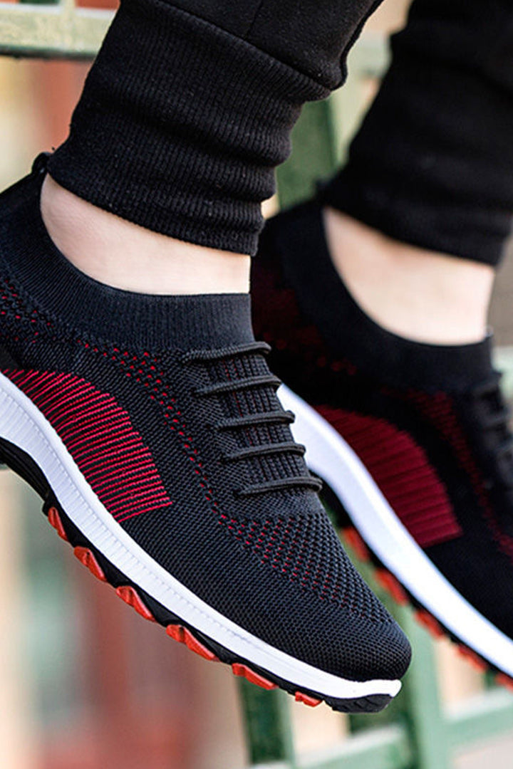 Men's Black & Red Mesh Panel Sneakers, Flexible White Outsole, Comfortable Trainers, Men's Footwear (UK Sizes 8, 9)
