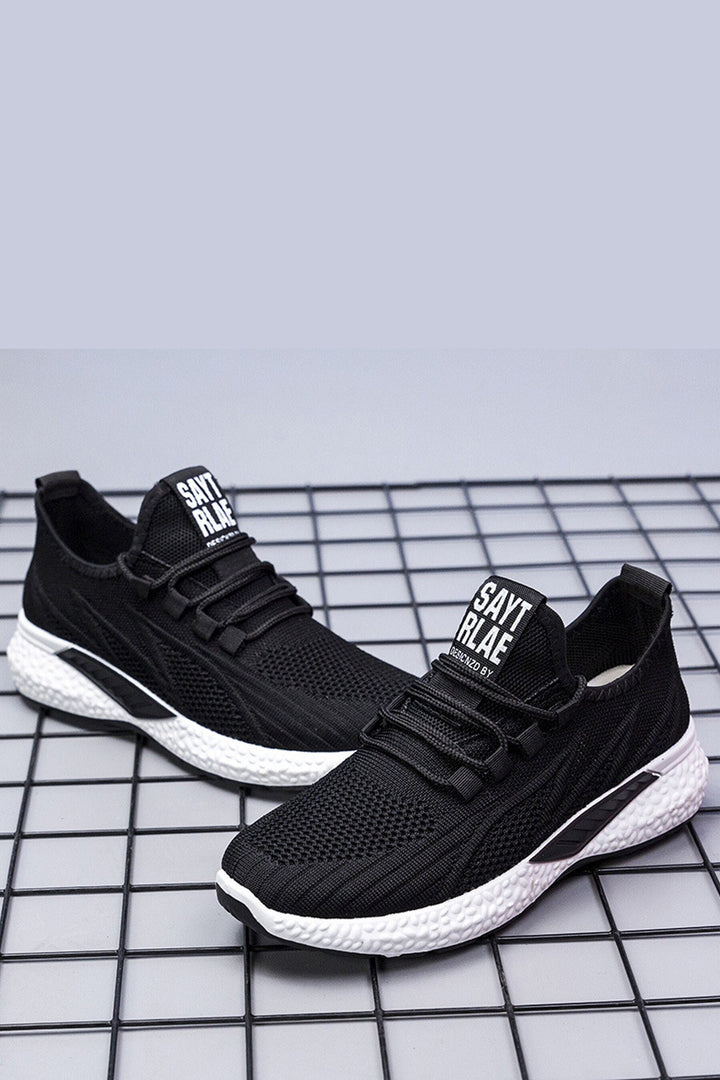 Black Mesh Panel Lace Up Front Sneakers, Chunky Trainers, Women's Trainers