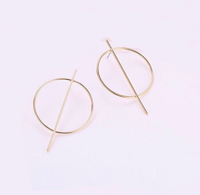 Big Hoop Earrings, Gold Geometric Design Hoop Earrings, Gold Dangle Earrings