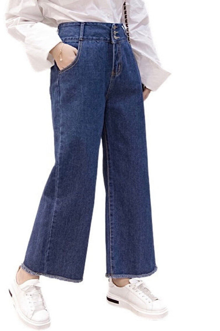 High Rise Wide Leg Denim Boyfriend Jeans, Dark Wash Ankle Jeans