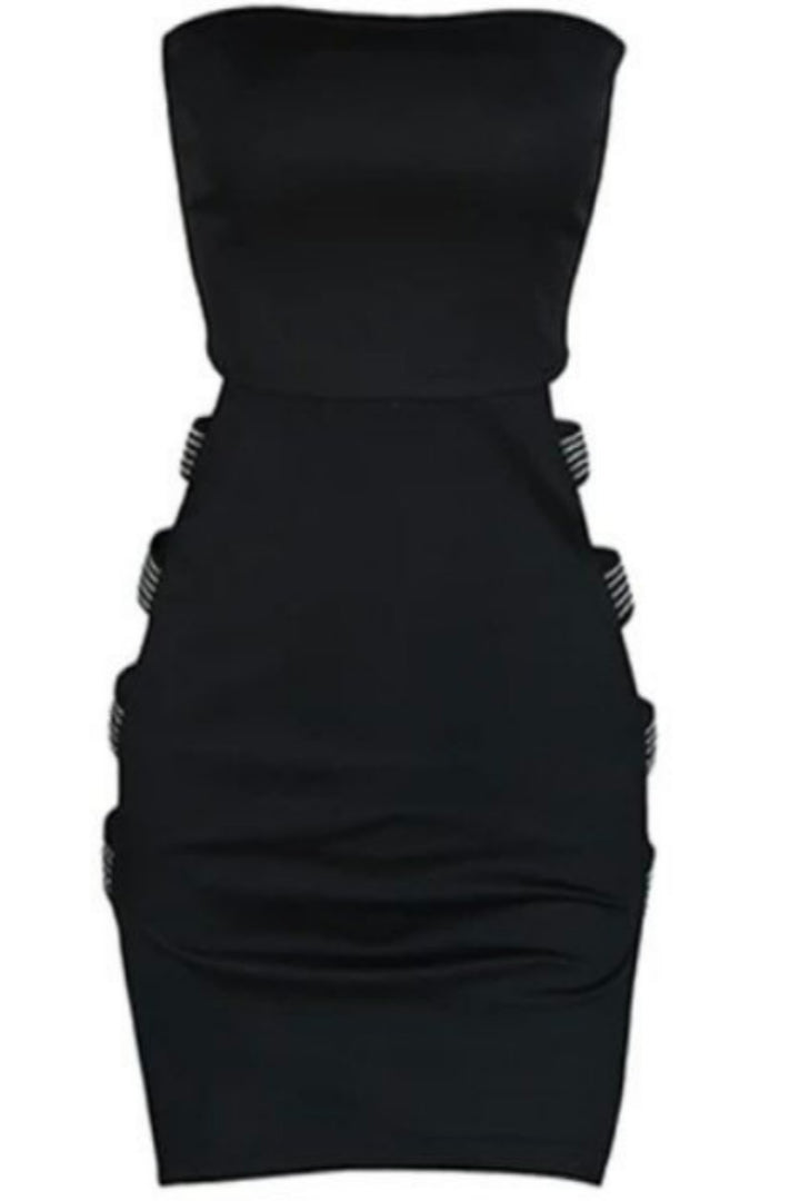 Sexy Bodycon Tight Pencil Dress Hollow Out Off Shoulder Solid Color Studded Side Straps Minidress [See Description for Exact Measurements]