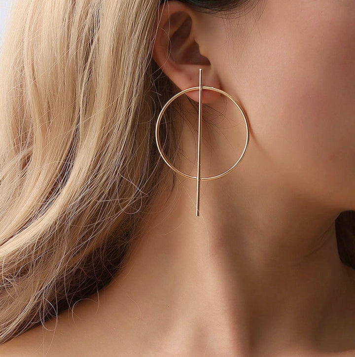 Big Hoop Earrings, Gold Geometric Design Hoop Earrings, Gold Dangle Earrings