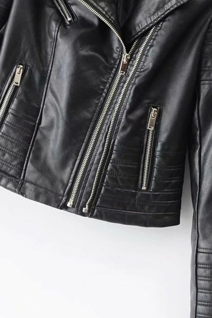 Oversized Faux Leather Moto Biker Jacket, Solid PU Jacket, Front Zipper, Women's Plus Size Jacket, Available in 3 Colors