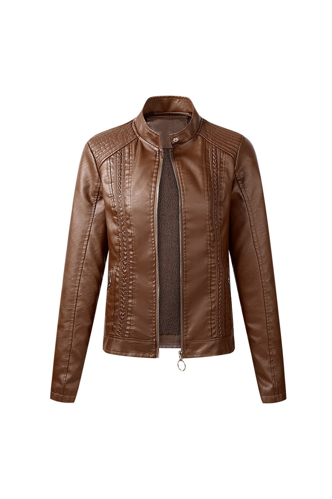 Dark Red Oversized Faux Leather Moto Biker Jacket, Solid PU Jacket, Front Zipper, Women's Plus Size Jacket, Available in 4 Colors