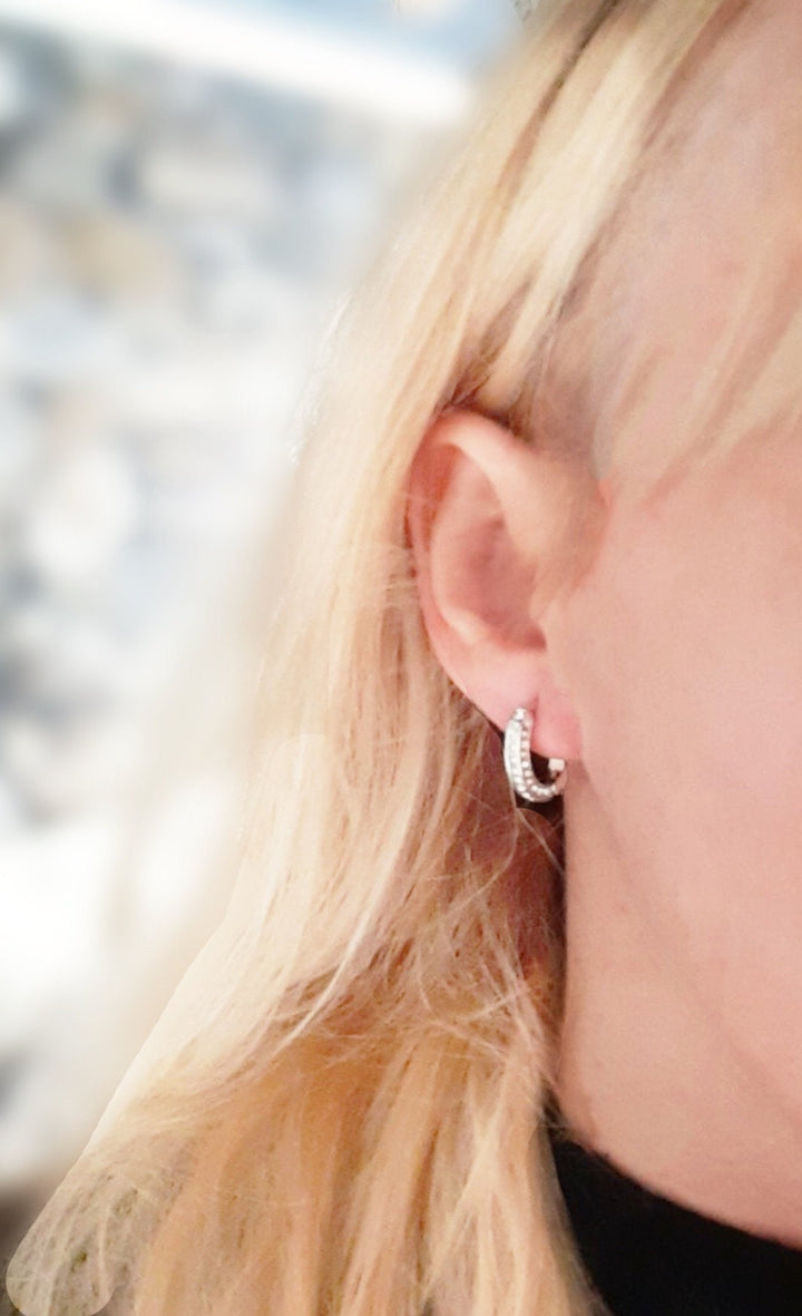 Crystal Earrings, Snap Hoop Earrings, Silver Earrings
