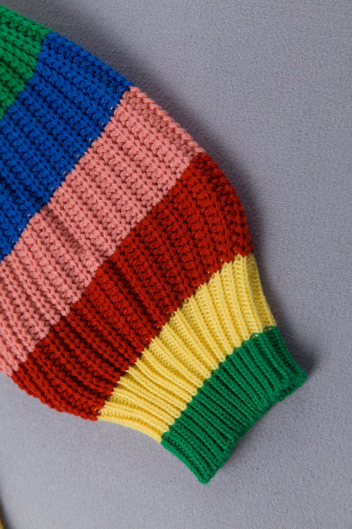 Oversized Rainbow Multicolor Patchwork Y2K Crochet Knit Cardigan Top, Turtleneck Long Puff Sleeve Top, Pride Top
