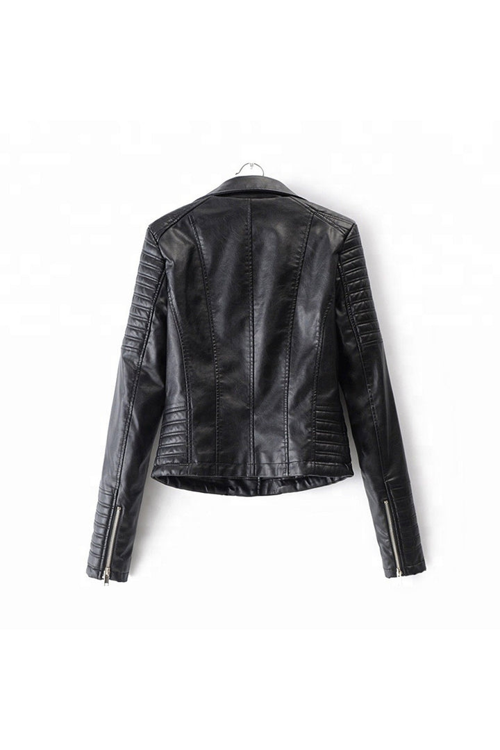 Oversized Faux Leather Moto Biker Jacket, Solid PU Jacket, Front Zipper, Women's Plus Size Jacket, Available in 3 Colors
