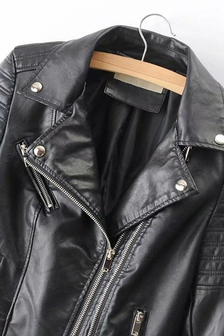 Oversized Faux Leather Moto Biker Jacket, Solid PU Jacket, Front Zipper, Women's Plus Size Jacket, Available in 3 Colors