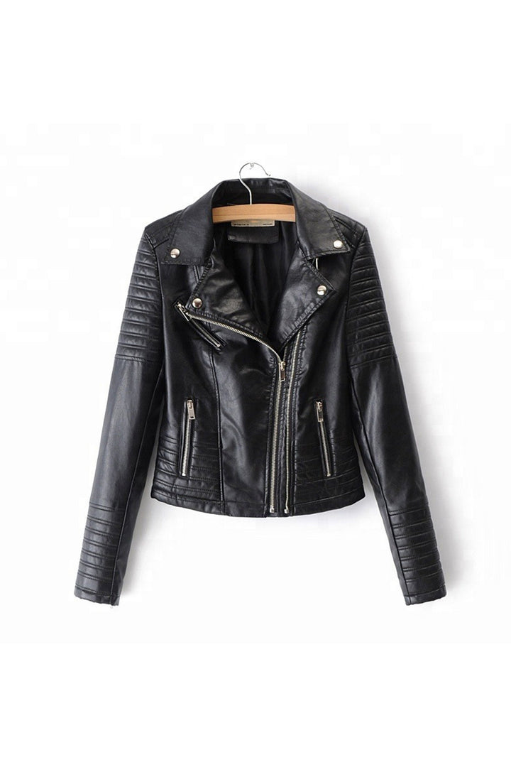 Oversized Faux Leather Moto Biker Jacket, Solid PU Jacket, Front Zipper, Women's Plus Size Jacket, Available in 3 Colors