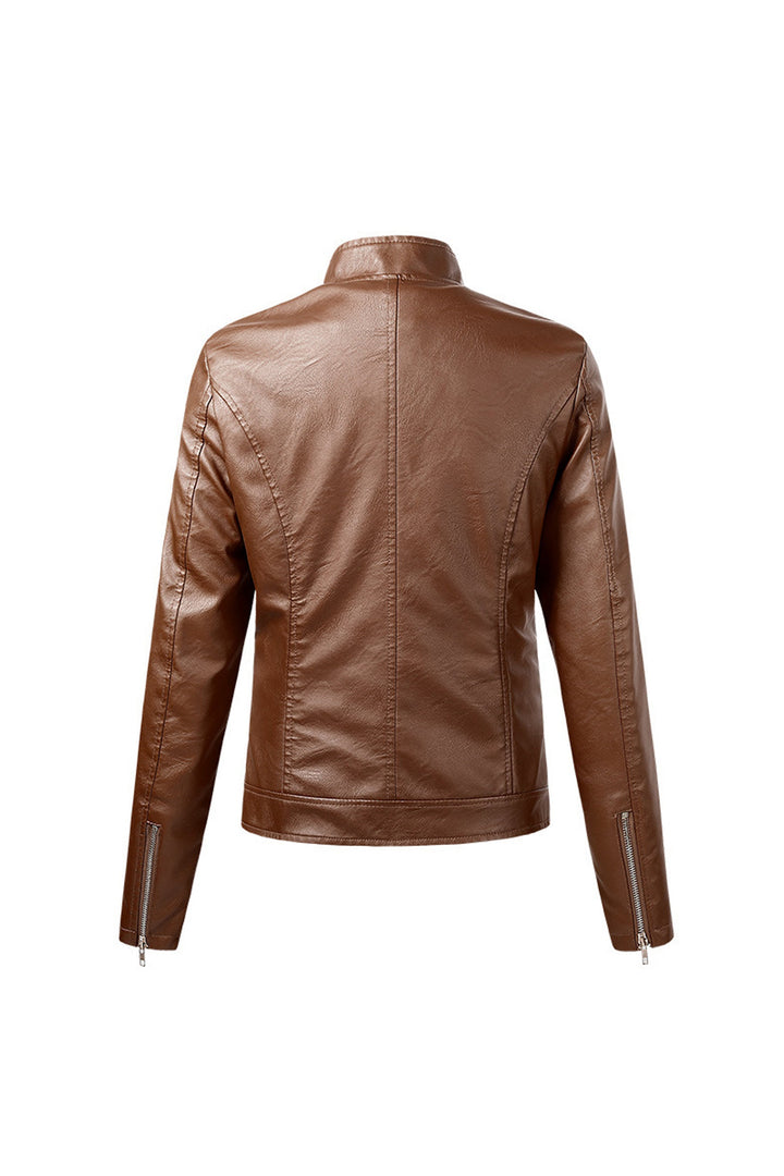 Dark Red Oversized Faux Leather Moto Biker Jacket, Solid PU Jacket, Front Zipper, Women's Plus Size Jacket, Available in 4 Colors