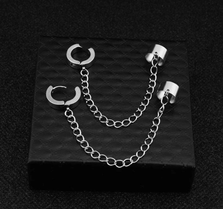 Ear Chain Piercing, Body Jewelry, Punk Ear Piercing with Helix linked chain, Lobe piercing, Faux Helix Piercing