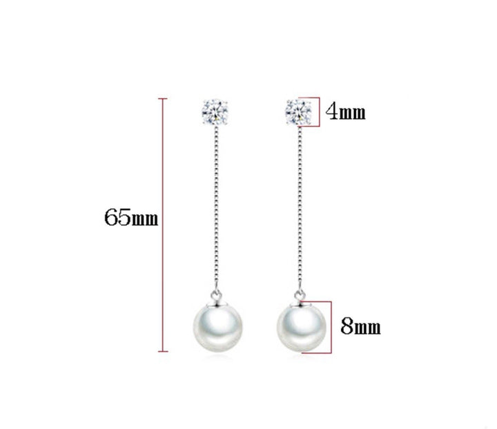 Beautiful Dangle Faux Pearl and Cubic Zirconia Earrings in Silver Finish, Pearl Earrings