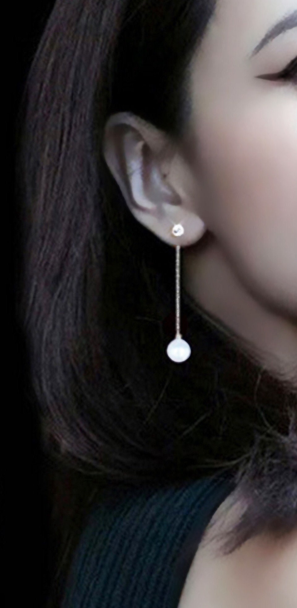 Beautiful Dangle Faux Pearl and Cubic Zirconia Earrings in Silver Finish, Pearl Earrings