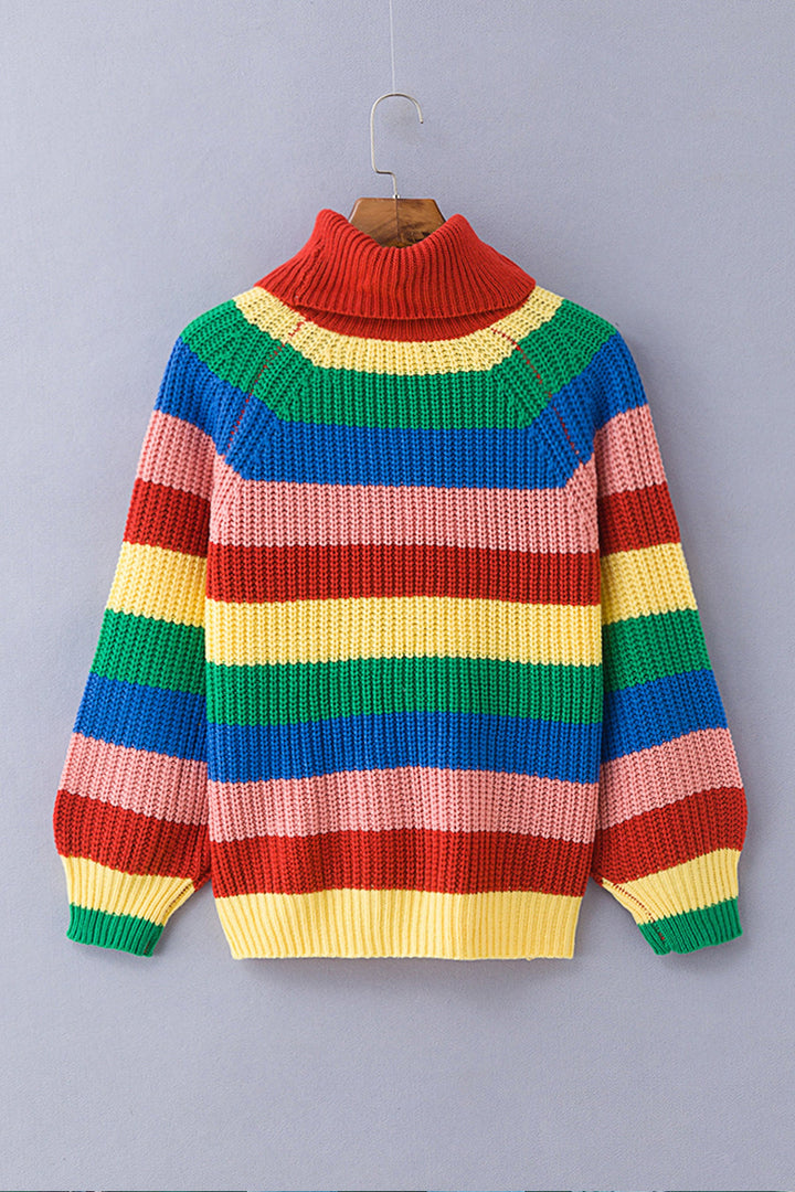 Oversized Rainbow Multicolor Patchwork Y2K Crochet Knit Cardigan Top, Turtleneck Long Puff Sleeve Top, Pride Top