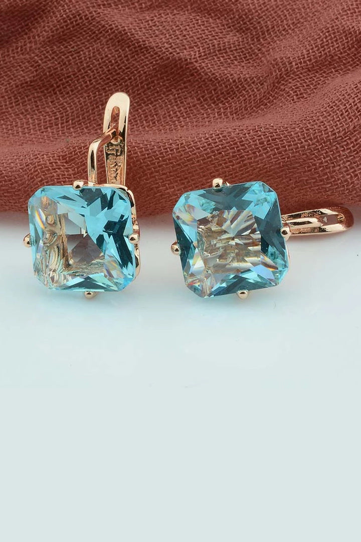 Drop Earrings Rose Gold Halo Rhinestone Crystal, Available in Sapphire Blue, Emerald Green, Lilac Purple & Crystal (48 Hour Dispatch)