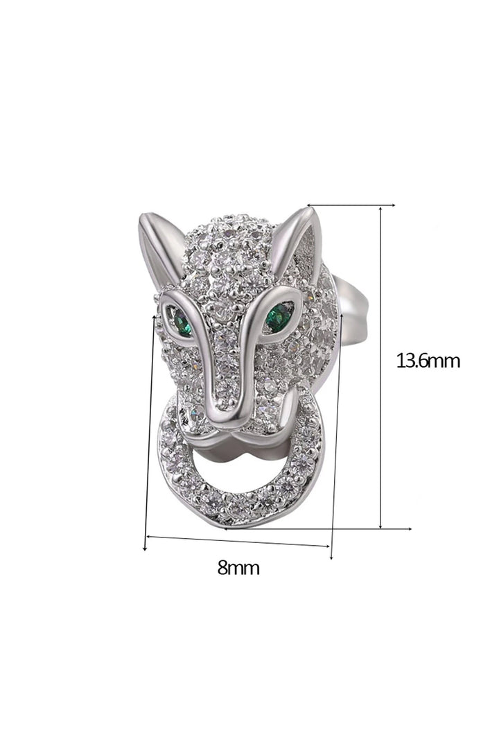 Stud Earrings Rhinestone Crystal Leopard Head & Ring, Available in Silver and Gold (48 Hour Dispatch)