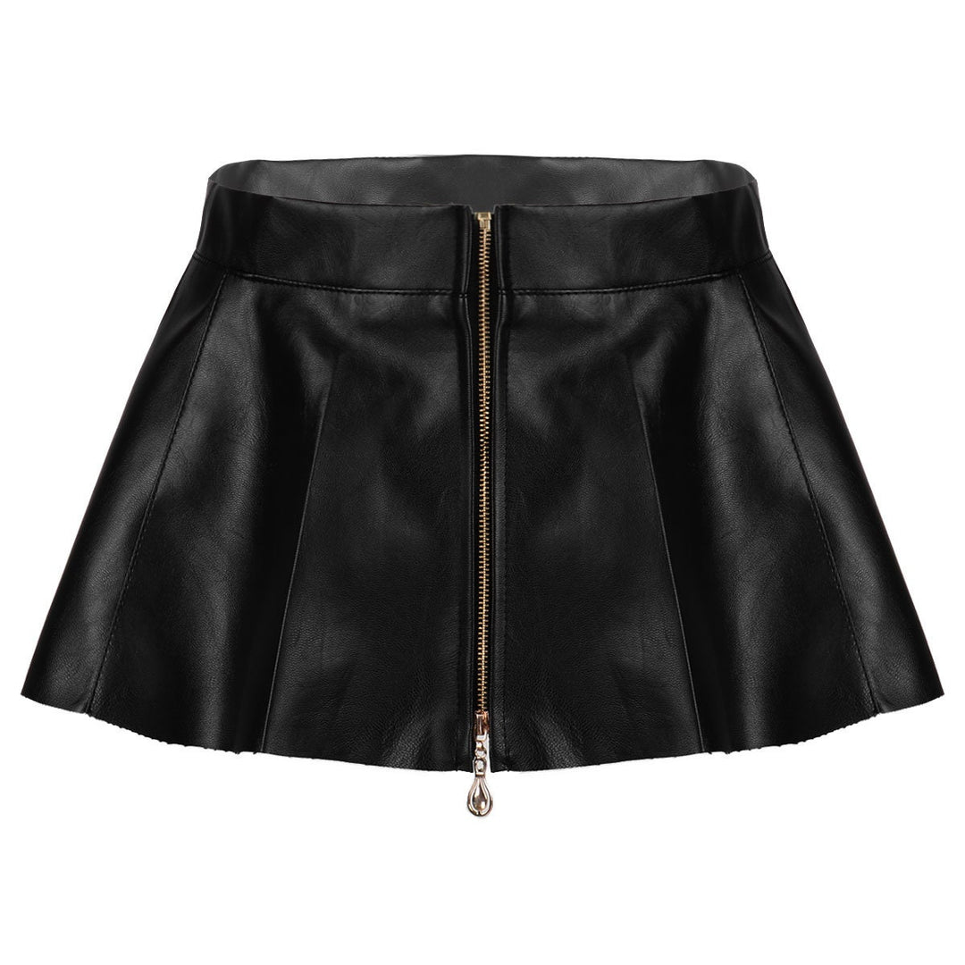 Women Faux Leather Skirt, Solid Back Zipper Mini Skirt, High Waist, Hip Skirt, Night Club Party Streetwear