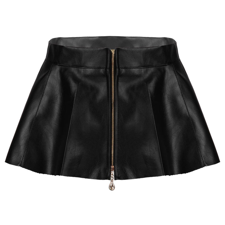 Women Faux Leather Skirt, Solid Back Zipper Mini Skirt, High Waist, Hip Skirt, Night Club Party Streetwear