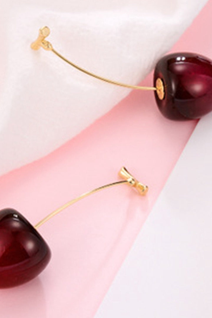 Cherry Rhinestone Crystal Rose Gold Drop Earrings, Pink & Red Fruit Shaped Earrings (48 Hour Dispatch)