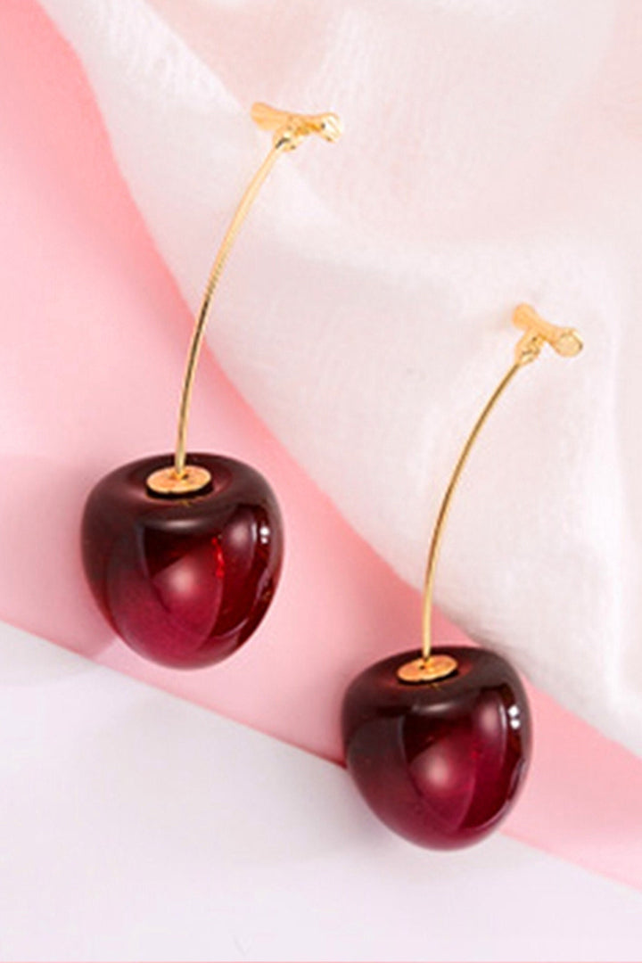 Cherry Rhinestone Crystal Rose Gold Drop Earrings, Pink & Red Fruit Shaped Earrings (48 Hour Dispatch)