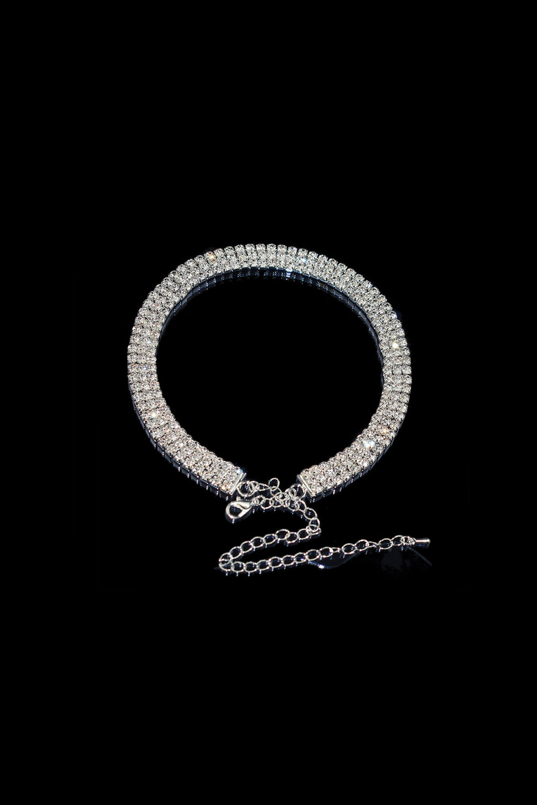 Rhinestone Crystal Decor Silver Choker, Multiple Row Chunky Diamante Choker Necklace, Adjustable Chain  (48 Hour Dispatch)