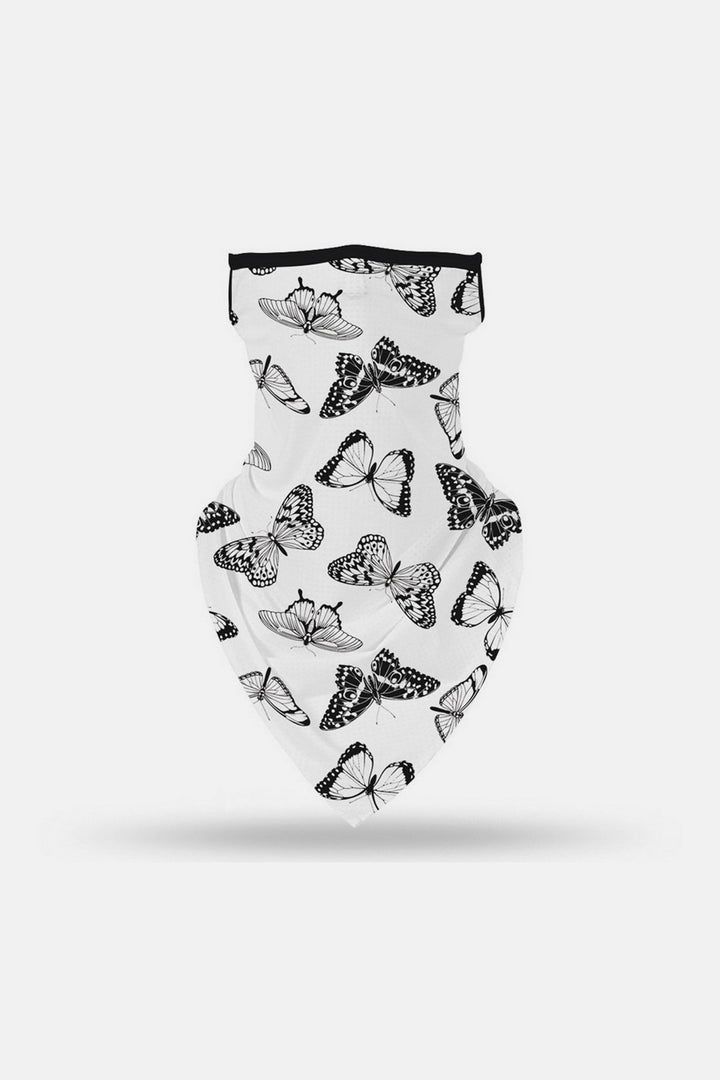 Butterfly Print Black & White Face Mask, Black Face Scarf