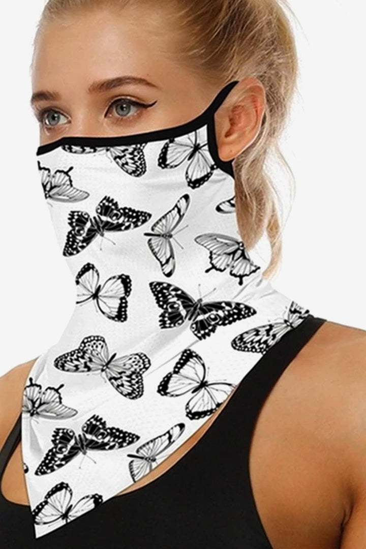 Butterfly Print Black & White Face Mask, Black Face Scarf