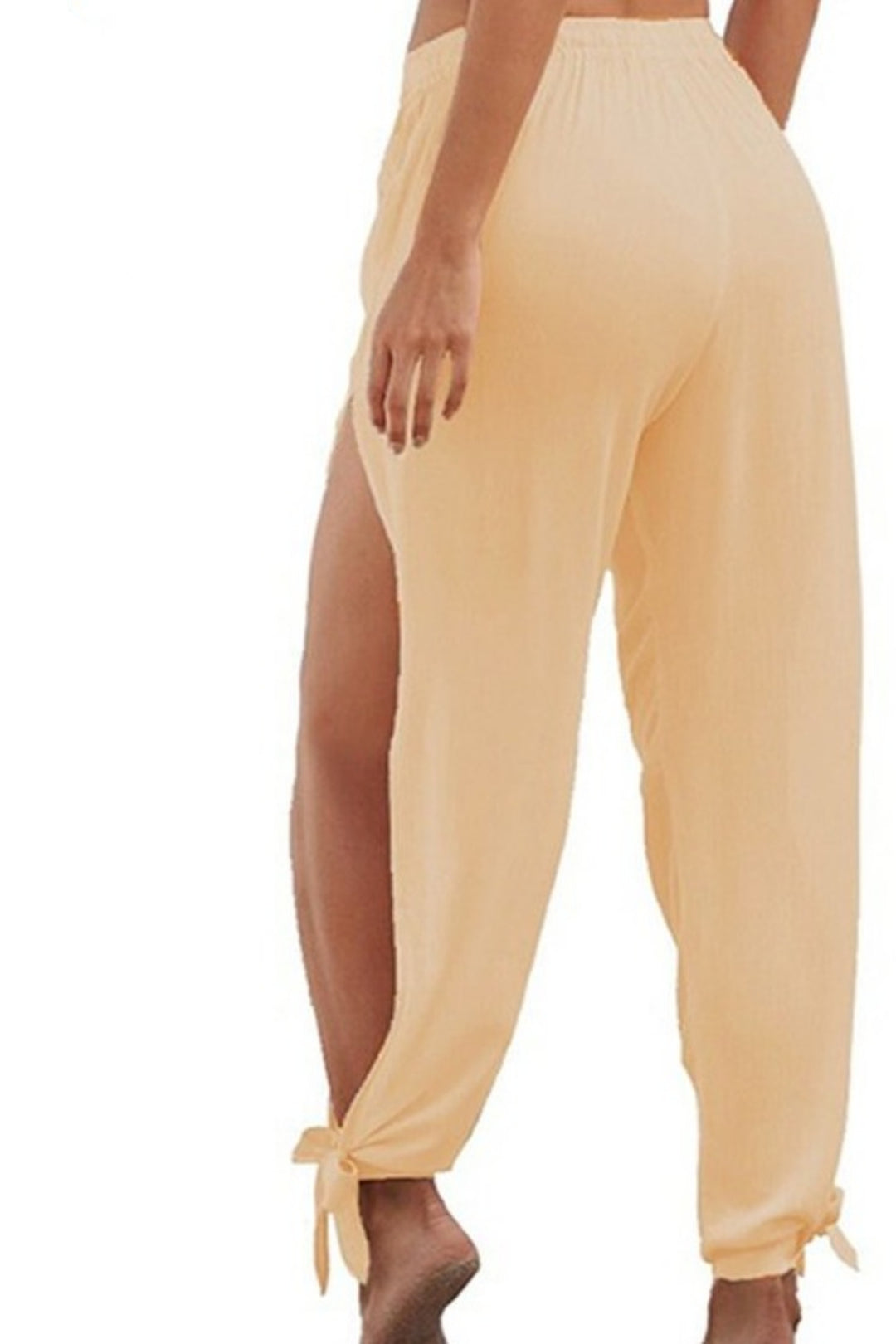 Women's Side Slit Elastic Low Waist Wide Leg Summer Casual Baggy Pants Summer Beach Harem Long Trousers, Beachwear Swimwear Summer Evening
