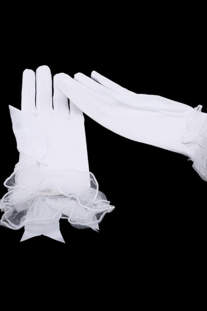 Elegant Ladies Lace Mesh Black Gloves Large Bow Knot Marriage Glove Party Prom Costume Cosplay Accessories Short Tulle Gloves Wrist Sheer