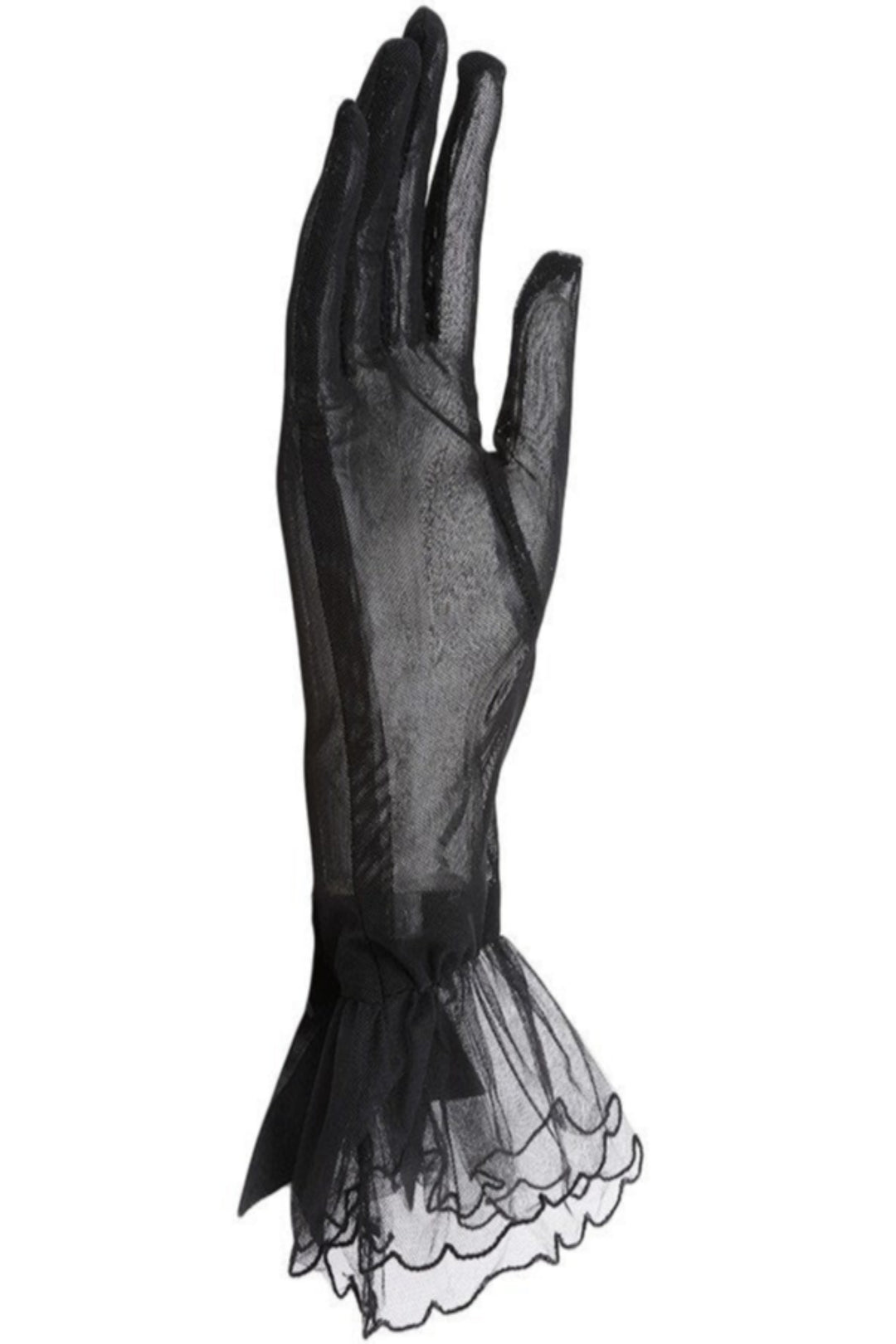 Elegant Ladies Lace Mesh Black Gloves Large Bow Knot Marriage Glove Party Prom Costume Cosplay Accessories Short Tulle Gloves Wrist Sheer