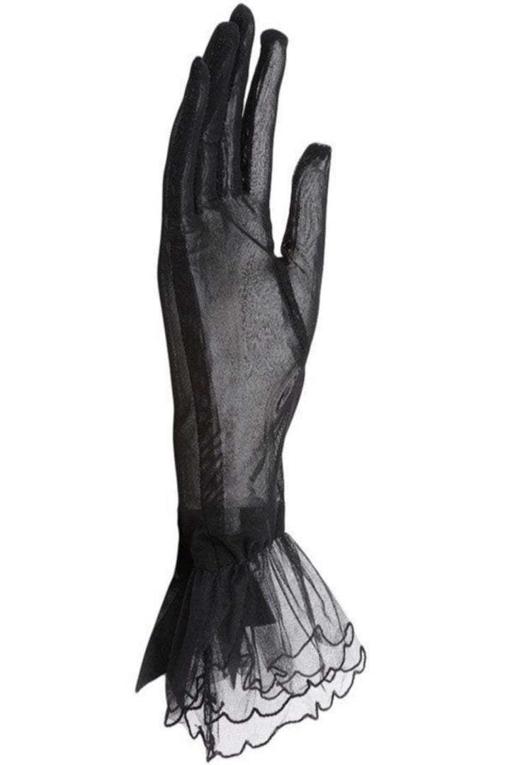 Elegant Ladies Lace Mesh Black Gloves Large Bow Knot Marriage Glove Party Prom Costume Cosplay Accessories Short Tulle Gloves Wrist Sheer