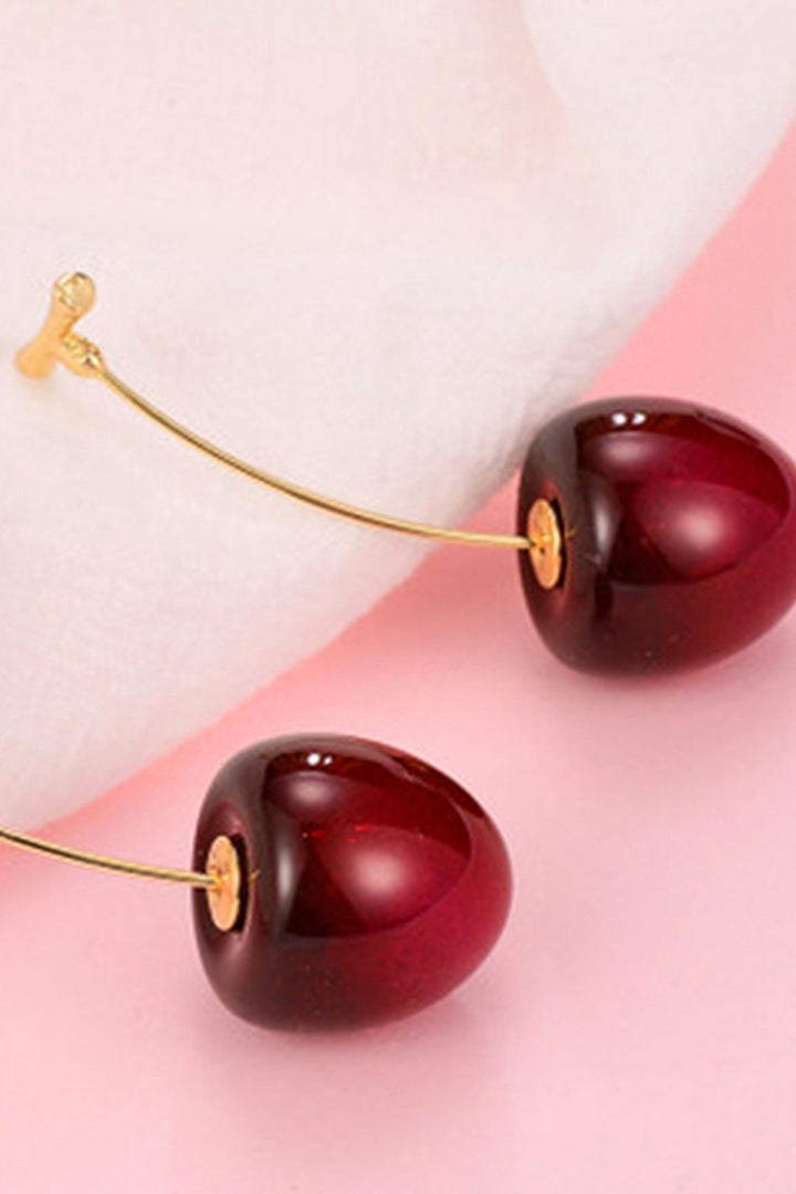 Cherry Rhinestone Crystal Rose Gold Drop Earrings, Pink & Red Fruit Shaped Earrings (48 Hour Dispatch)