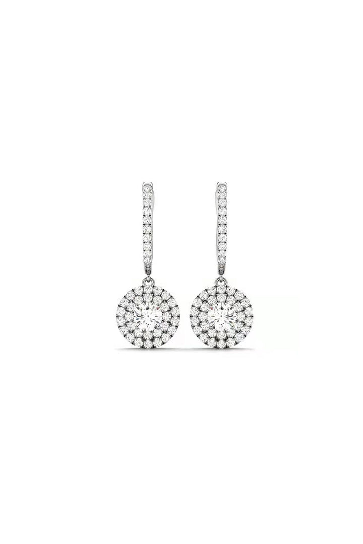 Zirconia Silver Halo Lab Drop Earrings, Crystal Studded Earrings (48 Hour Dispatch)
