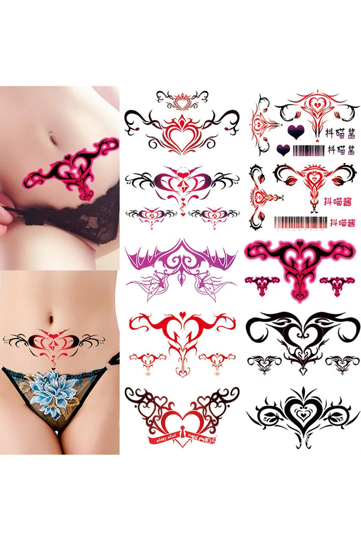 Y2K Butterfly & Heart Temporary Tattoo Pack, Bold Minimalistic Semi Permanent Tattoo Pack, Available in Black And Multicolor Design