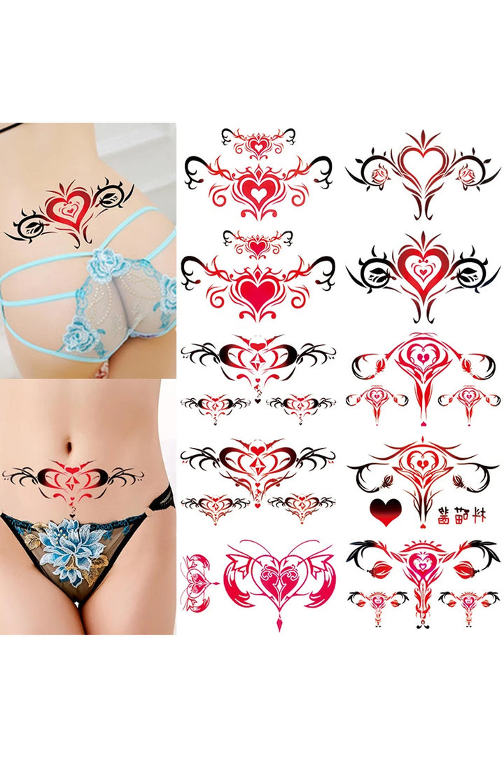 Y2K Butterfly & Heart Temporary Tattoo Pack, Bold Minimalistic Semi Permanent Tattoo Pack, Available in Black And Multicolor Design