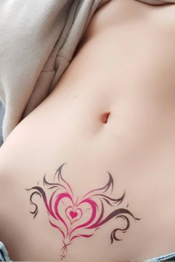 Y2K Butterfly & Heart Temporary Tattoo Pack, Bold Minimalistic Semi Permanent Tattoo Pack, Available in Black And Multicolor Design