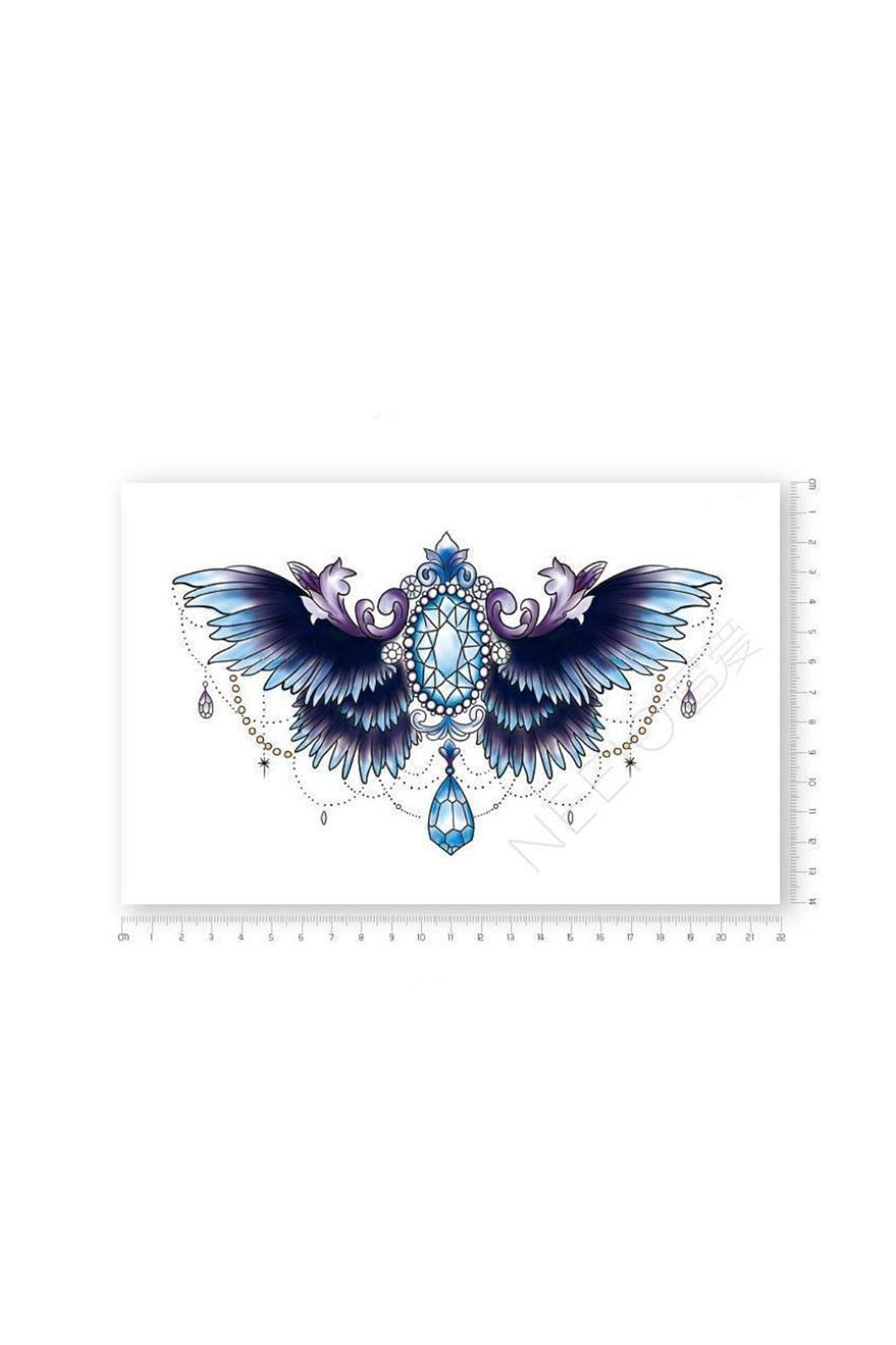 Y2K Blue Angel Wings Lower Belly Temporary Tattoo, Bold Minimalistic Semi Permanent Tattoo, Multicolor Tattoo Design (48 Hour Dispatch)