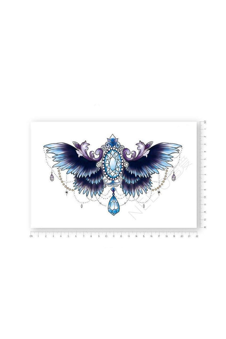 Y2K Blue Angel Wings Lower Belly Temporary Tattoo, Bold Minimalistic Semi Permanent Tattoo, Multicolor Tattoo Design (48 Hour Dispatch)