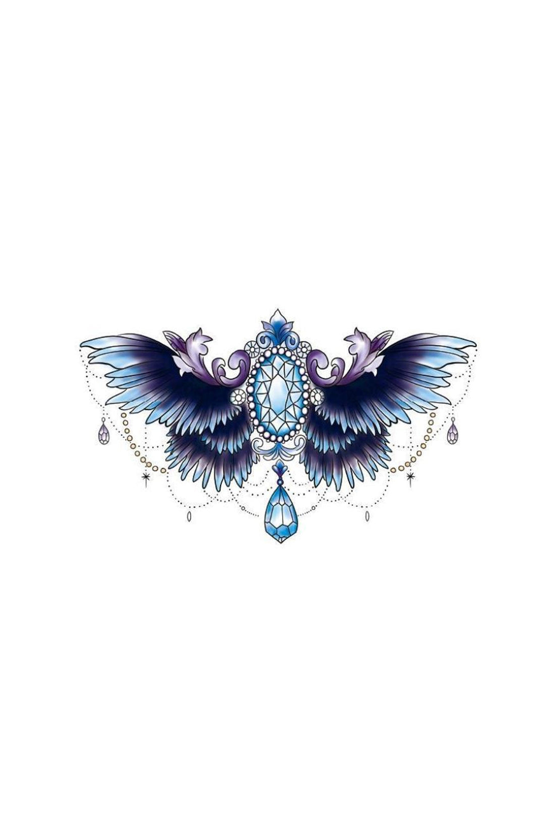 Y2K Blue Angel Wings Lower Belly Temporary Tattoo, Bold Minimalistic Semi Permanent Tattoo, Multicolor Tattoo Design (48 Hour Dispatch)