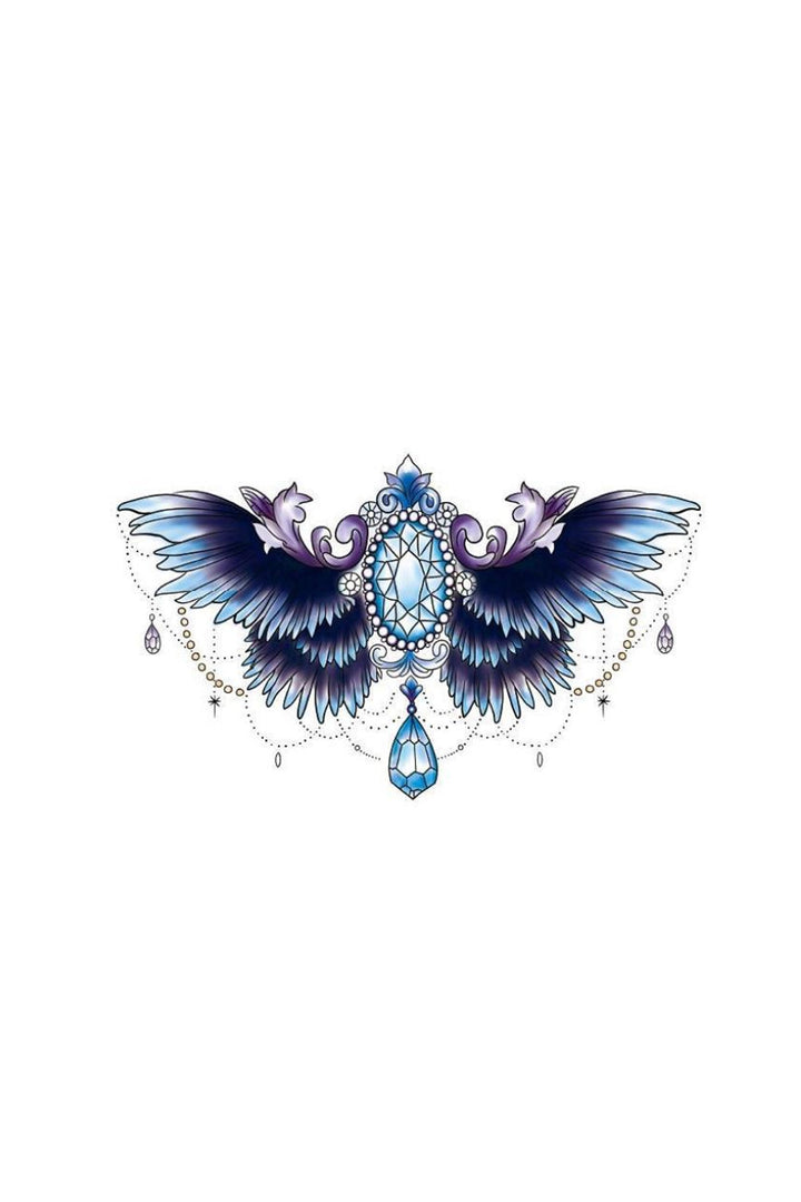 Y2K Blue Angel Wings Lower Belly Temporary Tattoo, Bold Minimalistic Semi Permanent Tattoo, Multicolor Tattoo Design (48 Hour Dispatch)