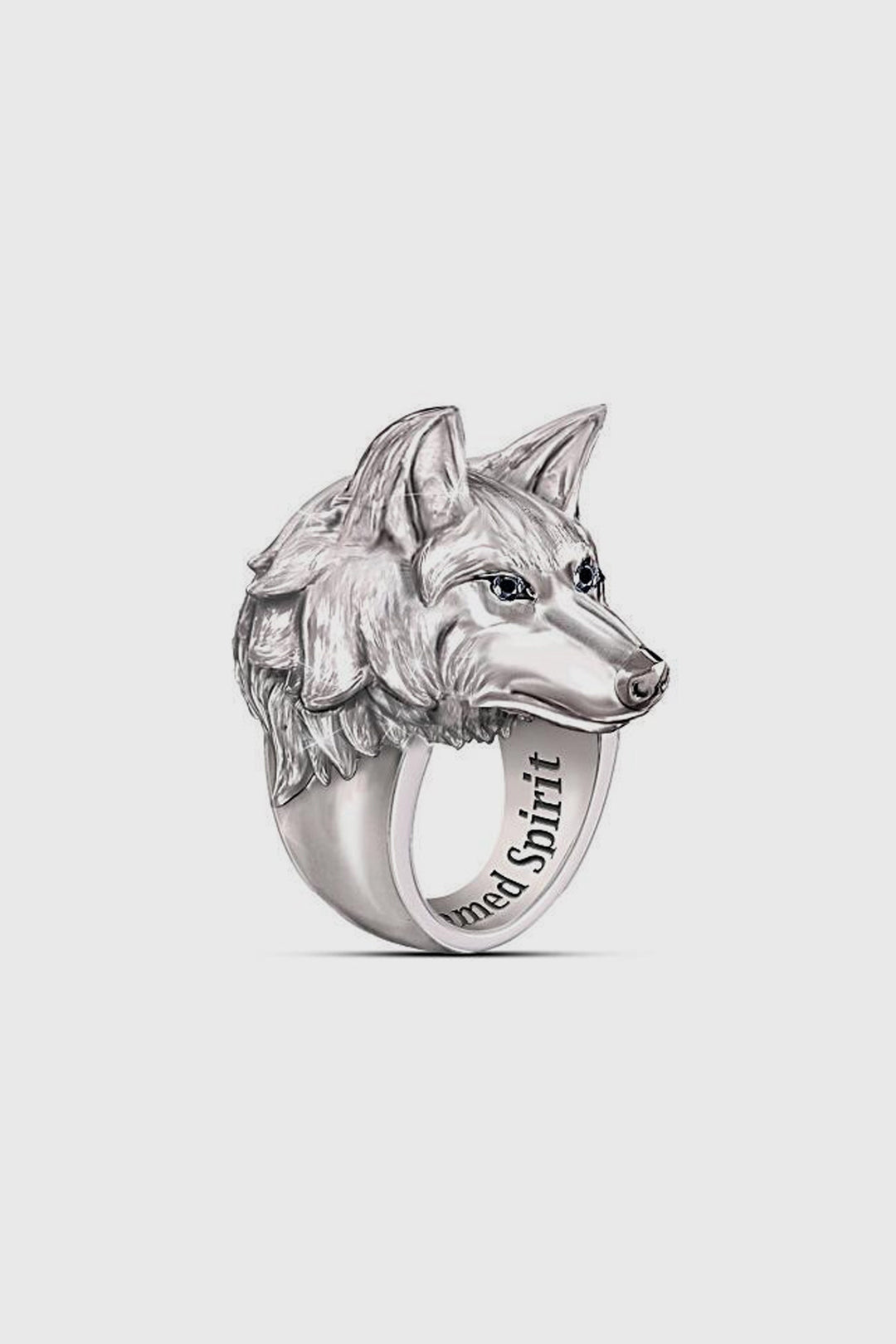 Silver Carved Wolf Inscription Ring, Silver Metal Decor Ring, Men's Chunky Ring (48 Hour Dispatch)