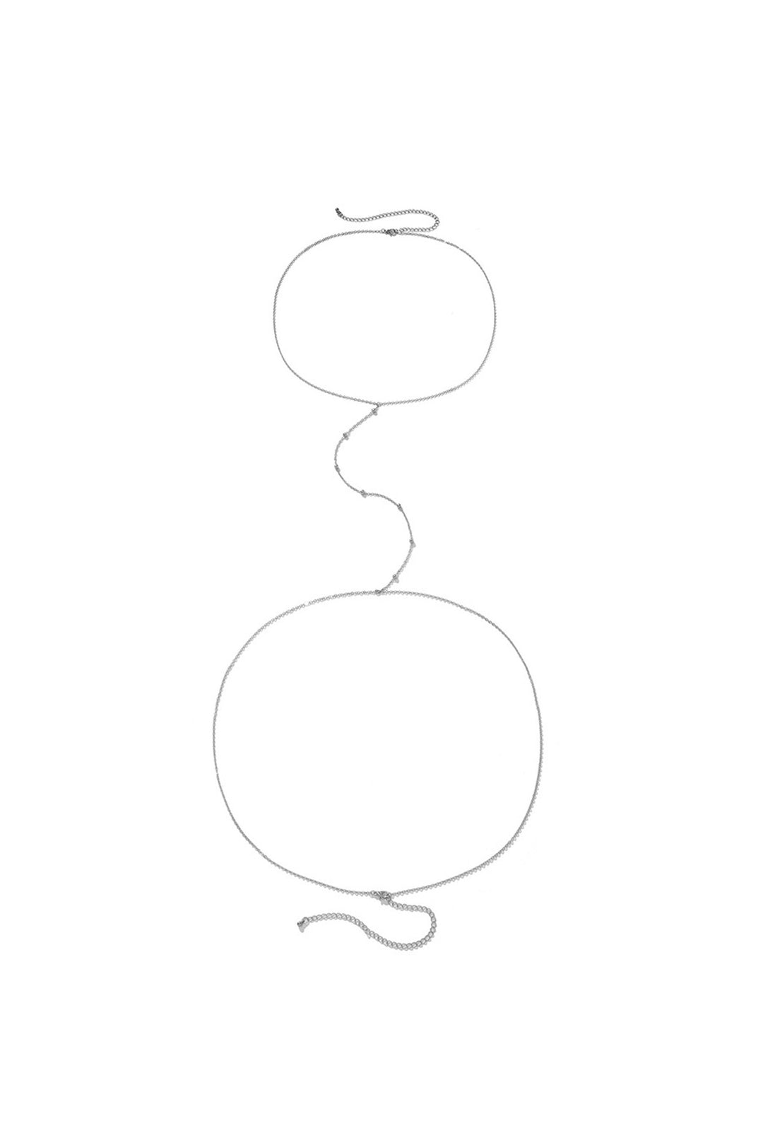 Minimalistic Crystal Rhinestone Body Chain Harness, Dainty Y2K Festival Bikini Necklace Belly Body Chain, Available in Silver (48 Hour Dispatch)